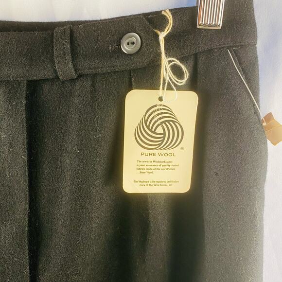 Vintage Woolmark Pure Wool Black High Rise Pleated Trousers Pants - Picture 2 of 7